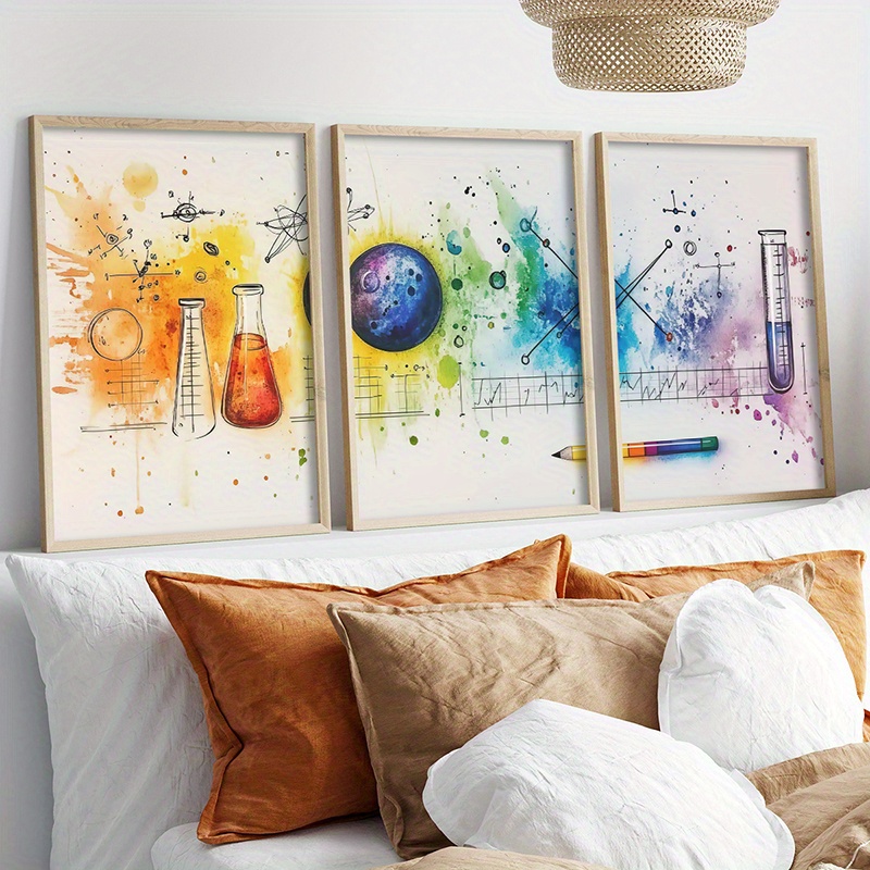3pcs science elements canvas art set unframed graffiti style