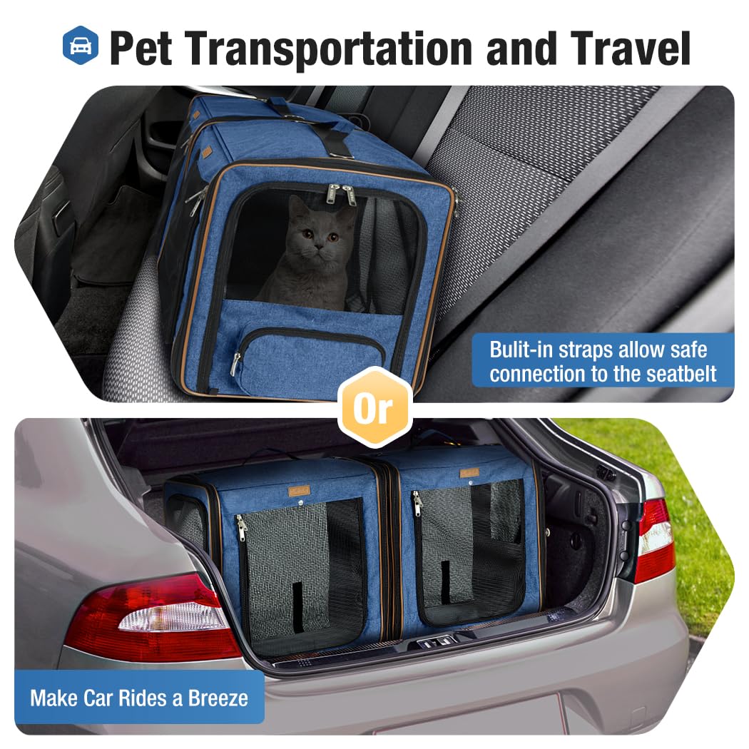2 in 1 large cat travel carrier with removable litter box heavy duty soft sided   with zipper locks   17 7 x 16 5 x 13 design ventilation system cushioned base for car airplane moving durable easy clean carrier for ca