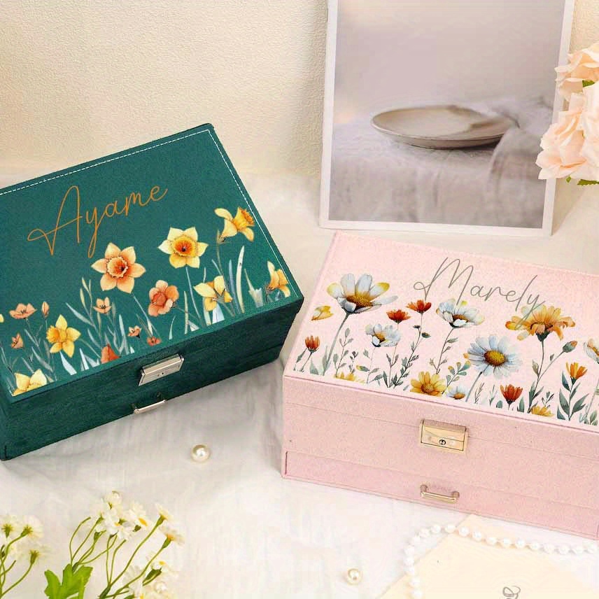 Elegant Floral Jewelry Box with Custom Name, Gift Organizer
