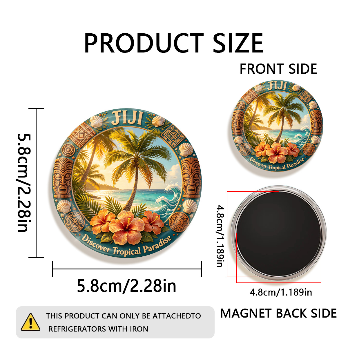 TEMU 1pc 2d Flat : Tropical Paradise Durable Round Fridge Magnet, Suitable For To Refrigerators, Whiteboards, Handicrafts, Photos, Stickers,