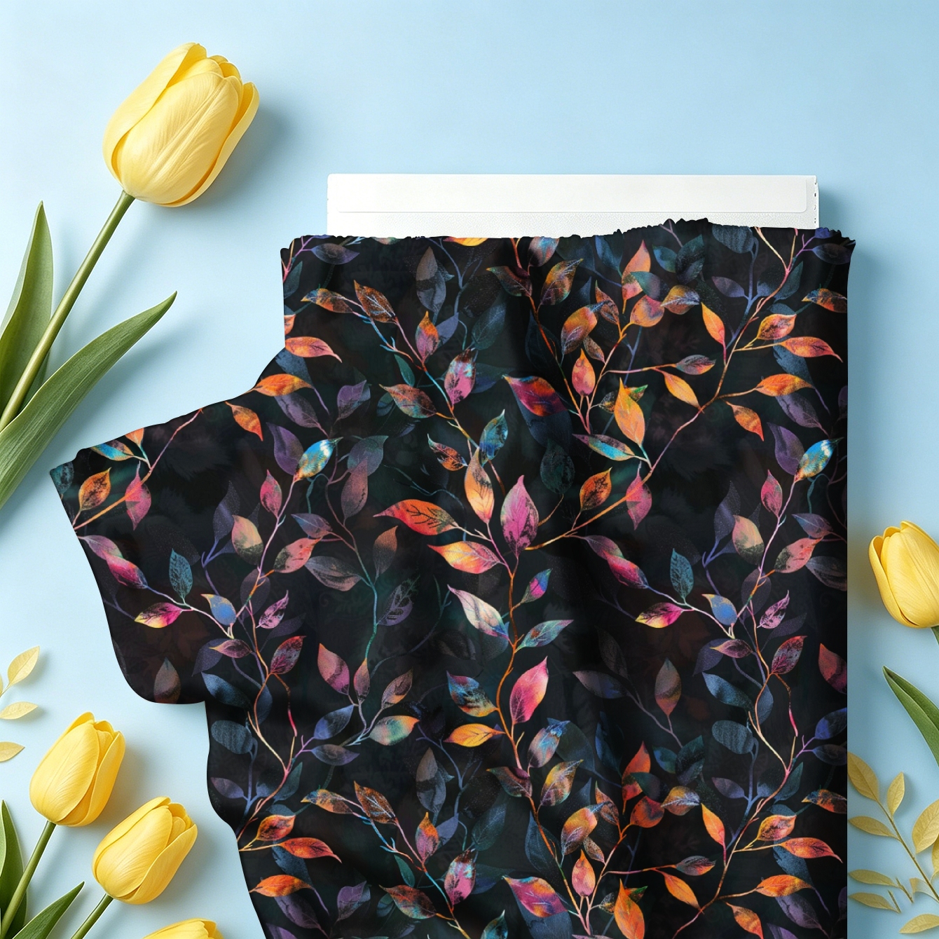 TEMU 1pc 1 Roll/piece Colorful Leaf Print Fabric Suitable For Diy Crafts, Pre-cut Soft Polyester Sheets With Leaf Pattern, Hand Washable Material For