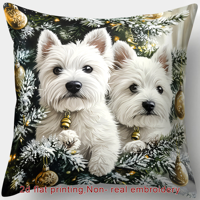 TEMU 2D Plat - 1pc, Impression 2D Plate, Housse de Coussin Zippée, Convient aux Taies d'oreiller sur le thème de Noël, West Highland White , Cèdre,