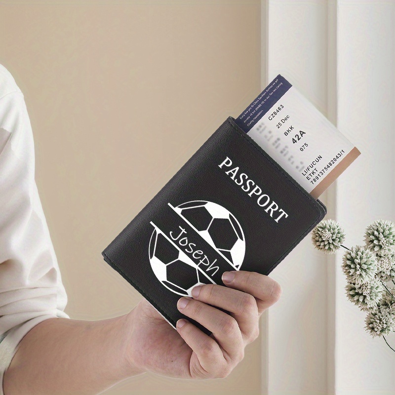 TEMU 1pc Custom Name Football Pattern Passport Holder - , Travel Wallet With Card Slots And Id Holder, Personalized Fashion Gift For Men And Women,