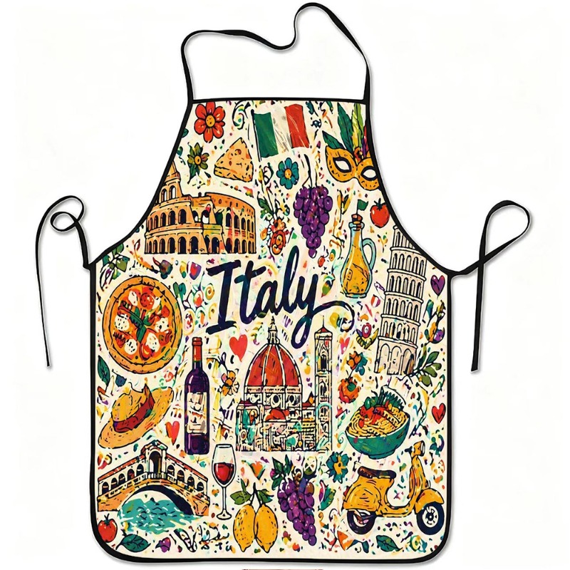 TEMU 1pc Italian Full Print Apron, Western Cooking Daily Wear, Italian Theme Party Matching, Travel Souvenir Gift, Western Restaurant Display, Food