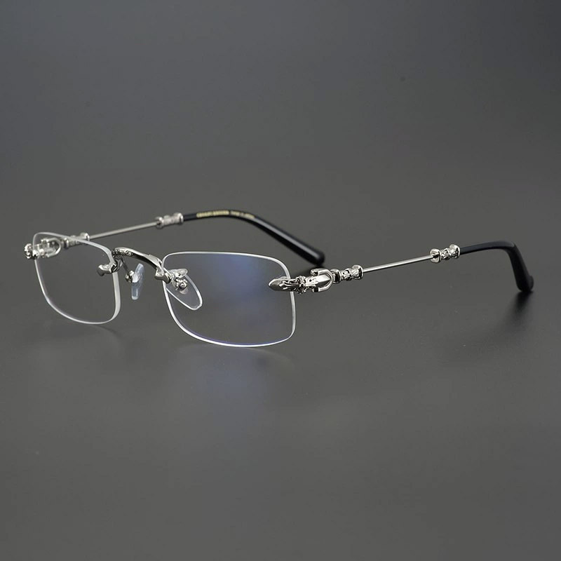 Vintage Rectangular Rimless Frame Men Glasses Ultralight Metal Punk Eyeglasses Square Computer Flat Mirror Women
