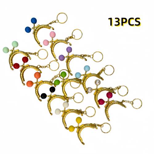 13pcs set 5cm semicircular wallet frame with 14mm large candy colored beads a key ring for easy carrying wallet making accessory cute mini coin purse accessory purse making wallet making diy wallet making