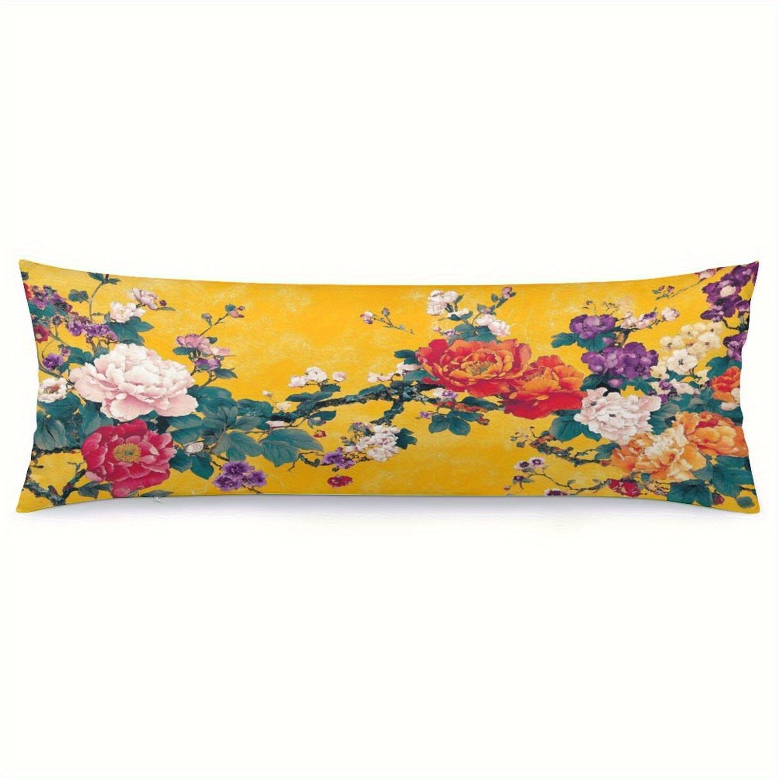 extra long body pillow case mustard yellow   with roses soft plush bed cushion cover for queen king beds sofas machine washable large pillowcase 20x54 inches 51x137  decor accent sofa accessory   style doublesided print bedroom accent fashionable pillowcase durable fabric interior design enthusiasts Product details 5