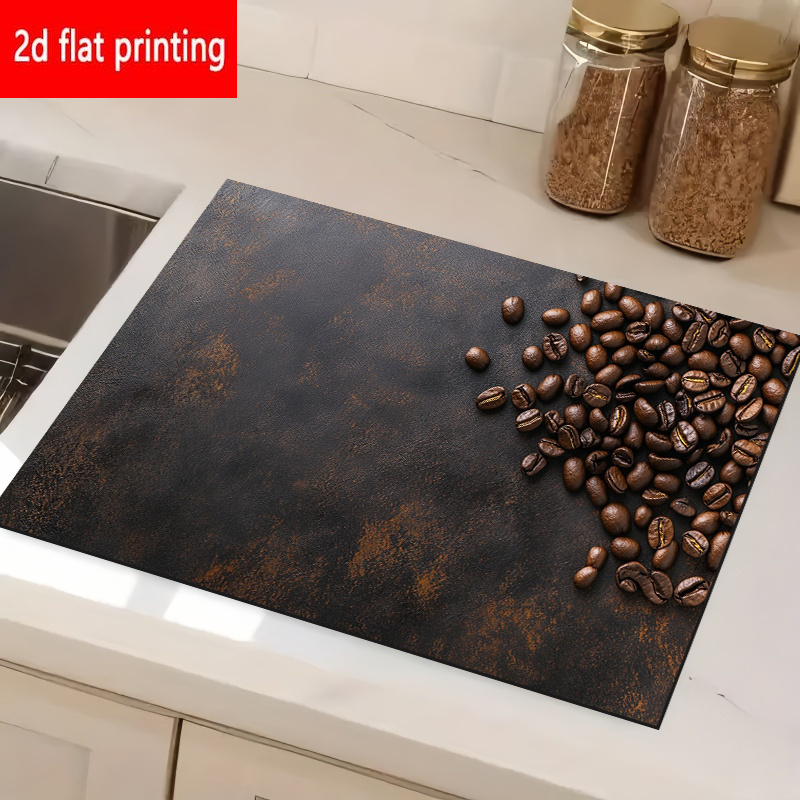 TEMU 2d Flat Printing, 1pc, Coffee Bean Pattern Absorbent Placemat, Charcoal Gray Base, Dark Brown To Black Gradient Coffee Beans Printed In Right