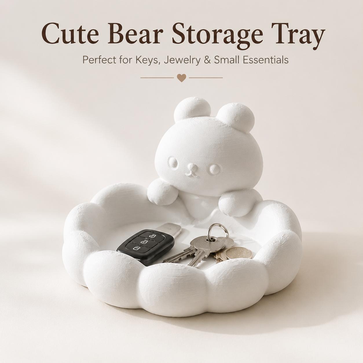 Image of White And Black Cute Bear Storage Box, Decorative Organizer Tray, Entryway Accent And Tabletop Figurine For Keys, Jewelry And Home Decor