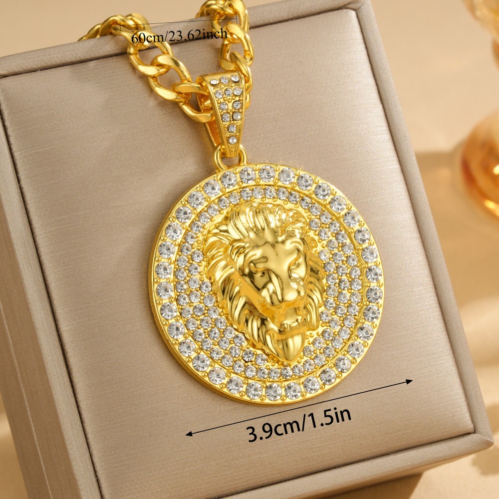 TEMU Collier Lumlark pour Homme avec Pendentif Tête de Lion en Synthétique et Chaîne Cubaine - Convient pour un Usage , Festivals de Musique, Cadeaux