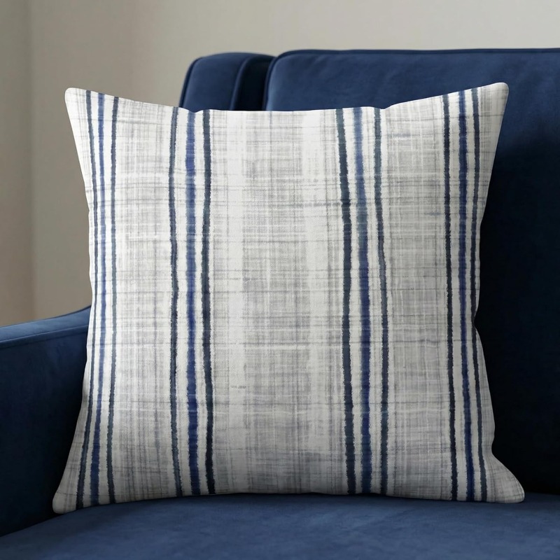 TEMU 1pc Navy And White Striped Pillowcase, Decor, Machine Washable, No Pillow Insert, Suitable For Various Room Types