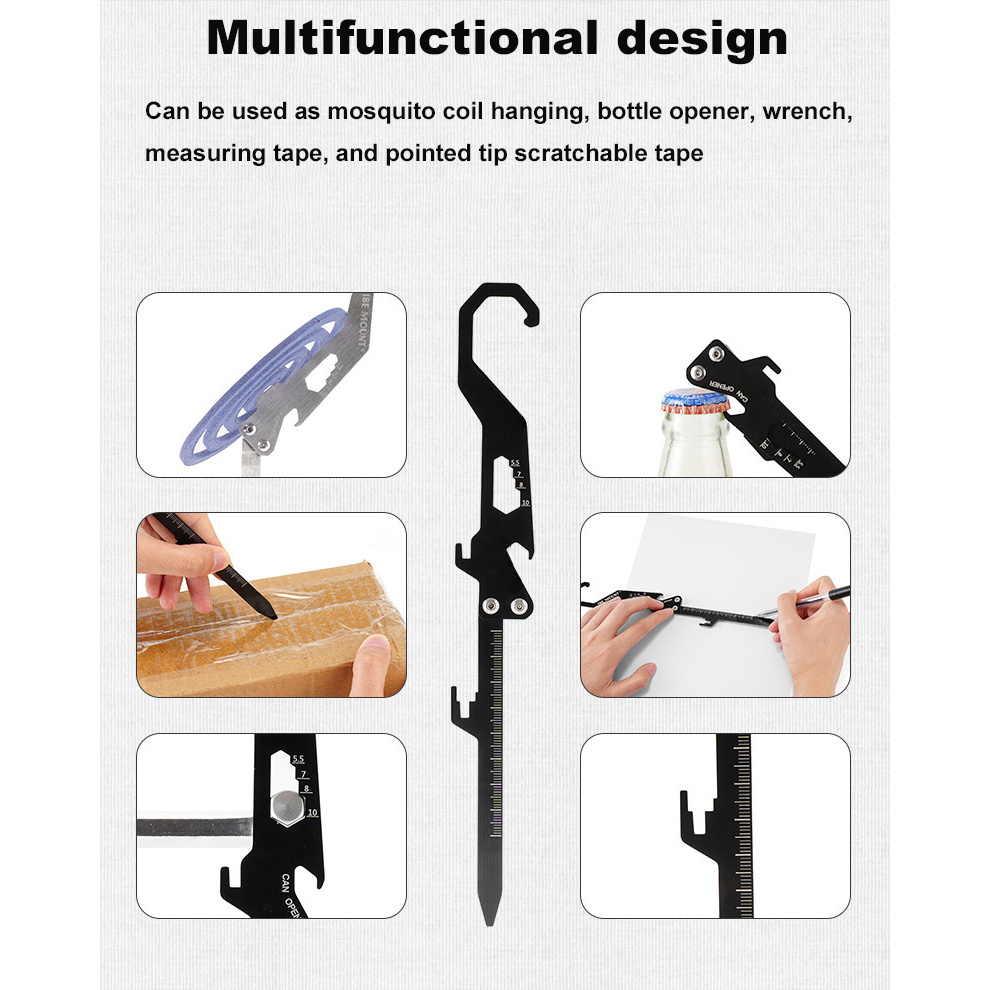 4pcs Outdoor Stainless Steel Foldable Multi-Tool Set with Mosquito Coil Clips