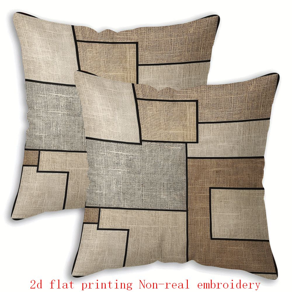 TEMU 2pcs Christmas Theme Pillow Covers Geometric Color Blocks Stitching Burlap Texture Pattern Suitable For Home Sofa Decoration, Home Accessories,