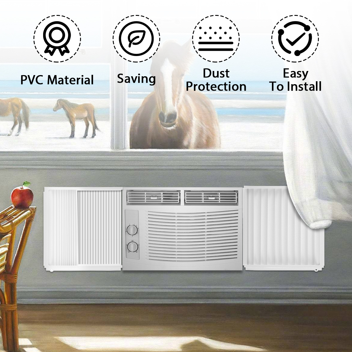 1 set   adjustable window air conditioner side panels and frame kit dust proof insulation ac filler panels   pvc material no power needed for   heat and pollen sealing details 0