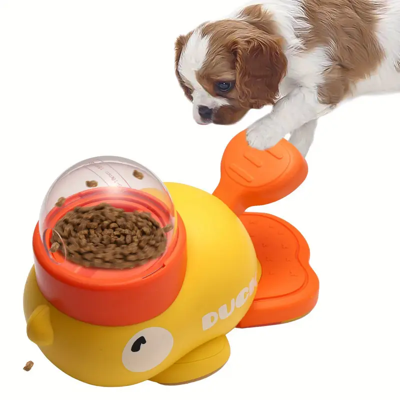 interactive slow feeder duck puzzle bowl for small to medium dogs anxiety boredom yellow with orange cap non electric pet enrichment toy interactive dog bowl duckthemed feeder pet bowl details 1