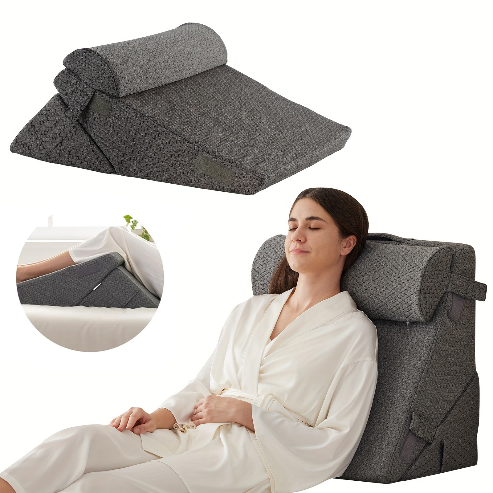 Wedge Pillow Headboard, 3pcs Bed Wedge Pillows Set for After Surgery, Adjustable Pillow Wedge for Acid RefluX & Snoring Relief, Sleeping, Back Pillow for Bed Sitting Up, Perfect for Couples Or Healthconscious Users, Black Machine- Washable Cover - Image 4