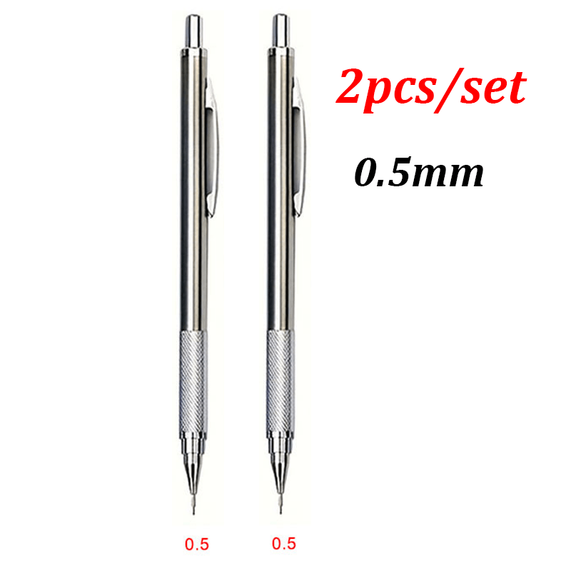 TEMU 2 pezzi/Set di matite automatiche in metallo argentato e acciaio inossidabile antiscivolo gamma, scrittura , molto adatte come regalo per