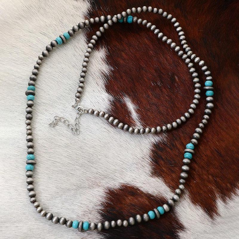 Women's Summer Ethnic Style Long Necklace with Turquoise Beads