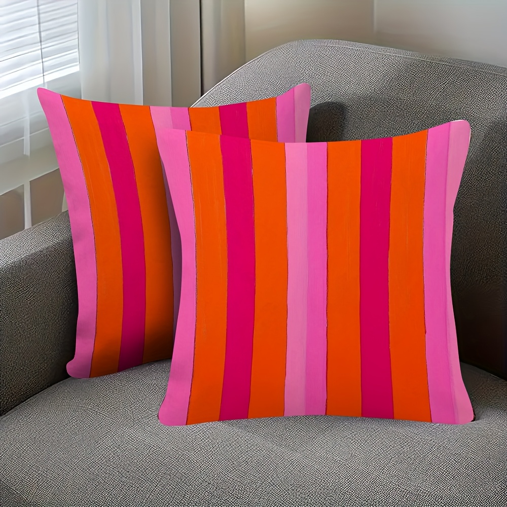 TEMU 2d Flat 2pcs American Dopamine Contrast Striped Pillow Covers, Covers For Living Room And Sofa, Suitable For Living Room, Bedroom, And Outdoor