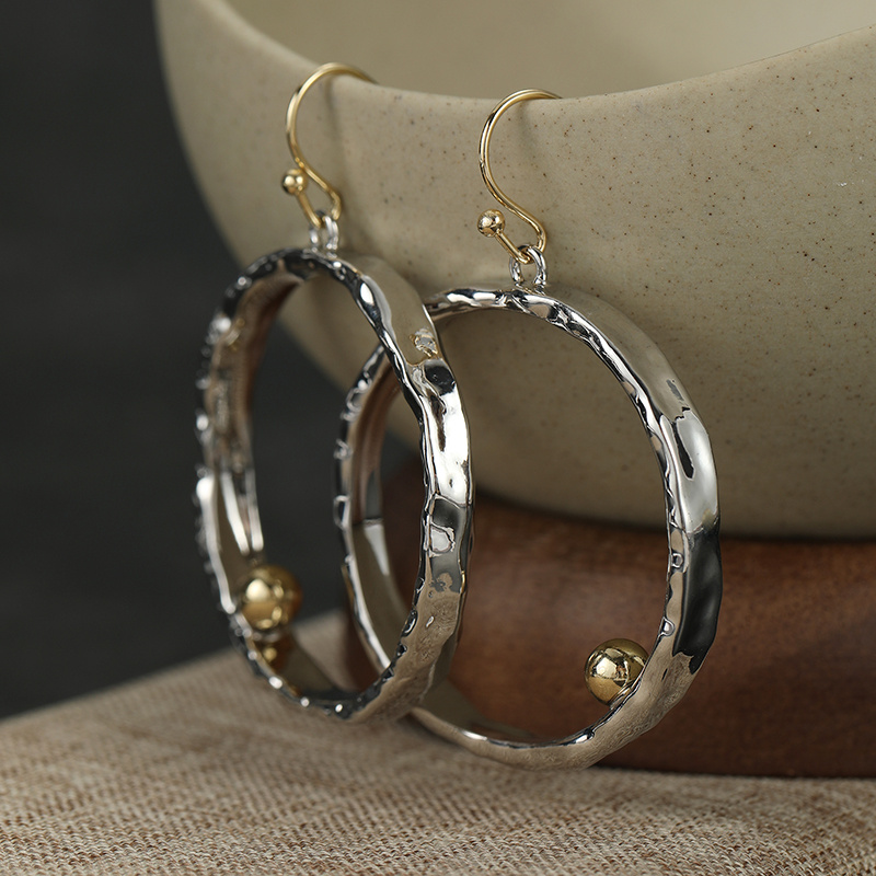 Hand Hammered Circular Dangle Earrings for Women