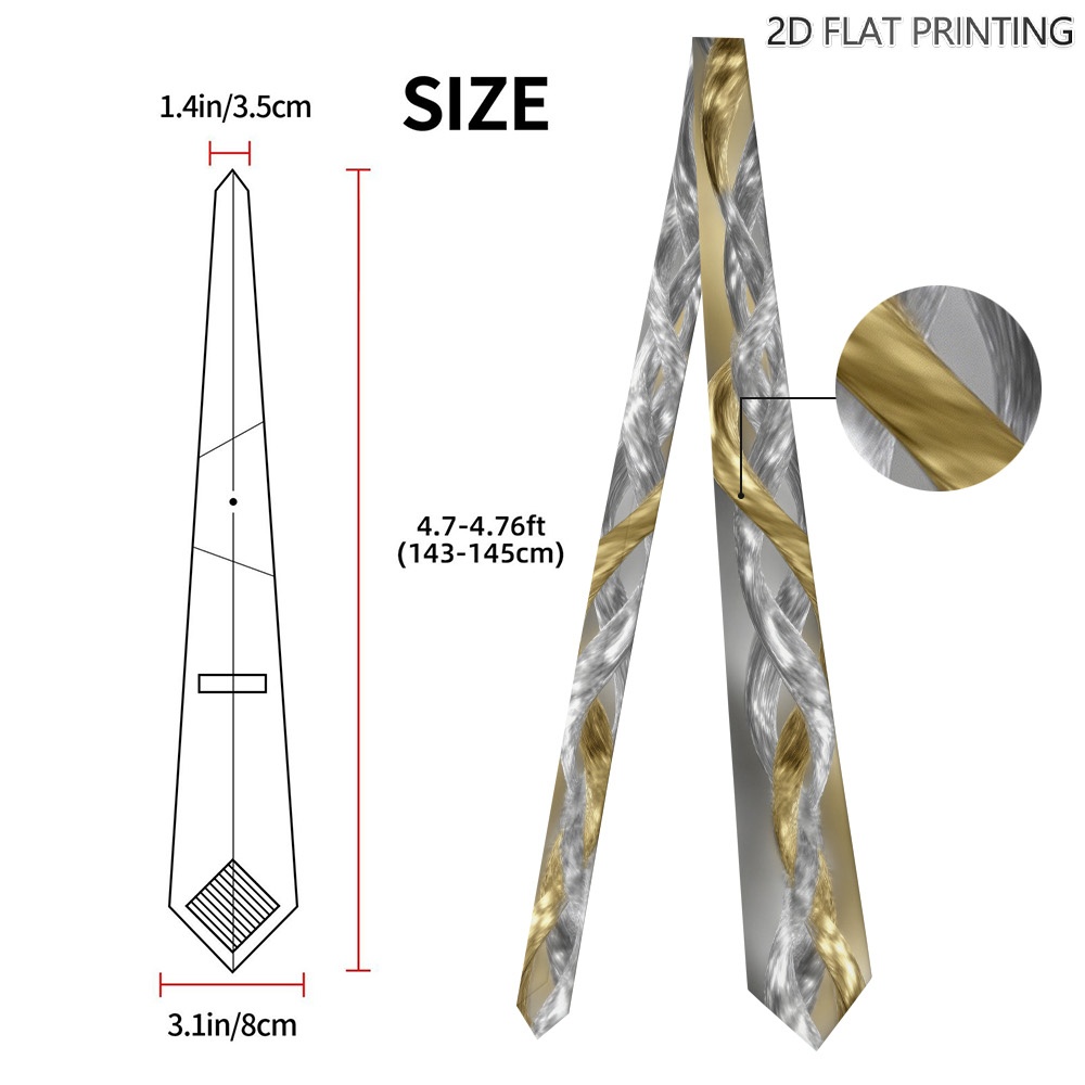 TEMU 1pc Golden And Silvery Twists Print Tie - Soft, Stylish, And Comfortable, Ideal For Weddings, Parties, And Casual Outfits