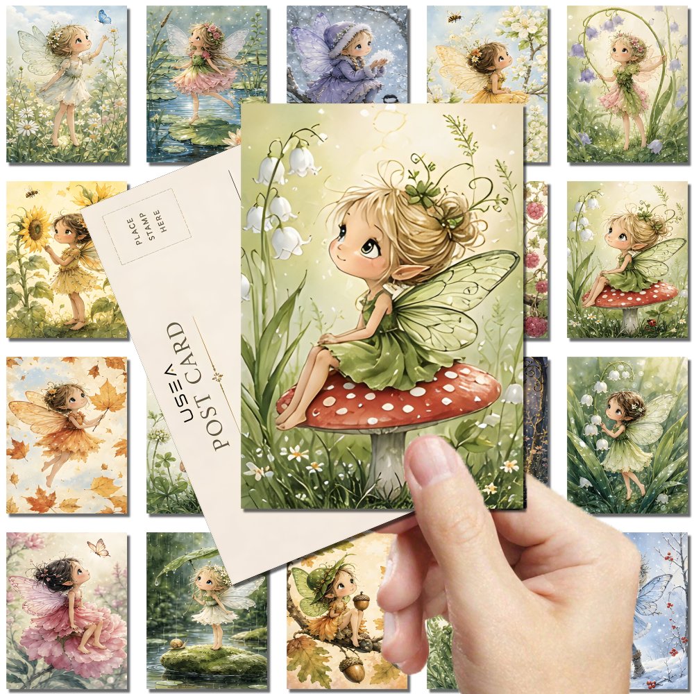 TEMU 20pcs Postcard Invitation | 20pcs 10 X 15cm Vintage Illustration Style Cute Cottagecore Fairy Invitation Postcards Suitable For Scrapbooking