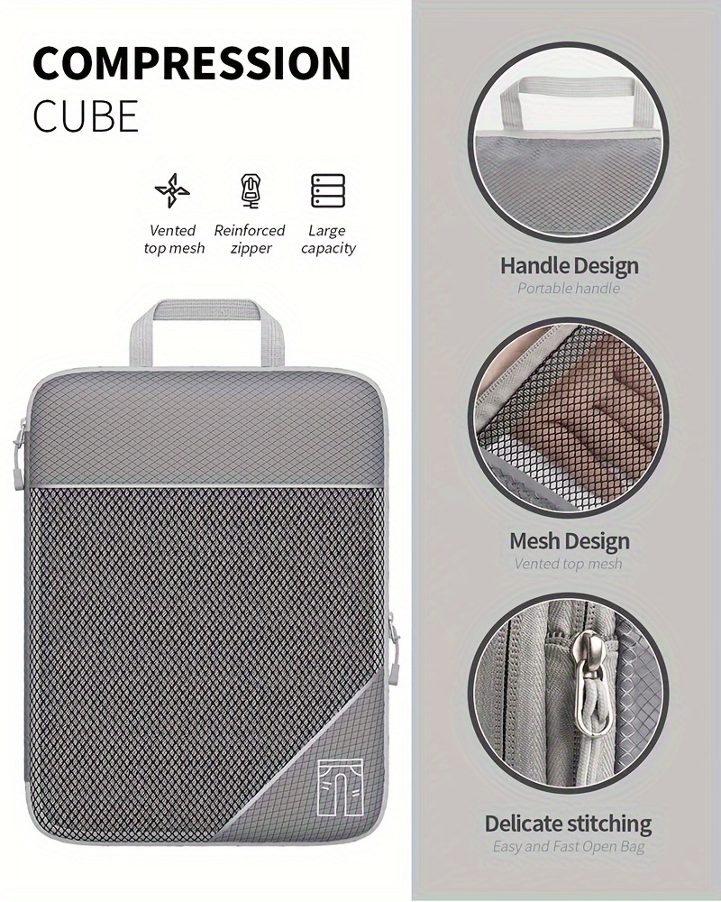 6pcs compression packing cubes set polyester travel luggage organizer accessories extensible storage bags suitcases non washable packing cube set polyester packing cubes travel gear Product details 3