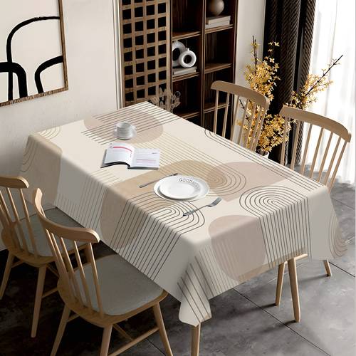 1pc beige brown rhythm print tablecloth camping printed design suitable for picnics holiday dining and parties rectangular tablecloth suitable for square and rectangular tables