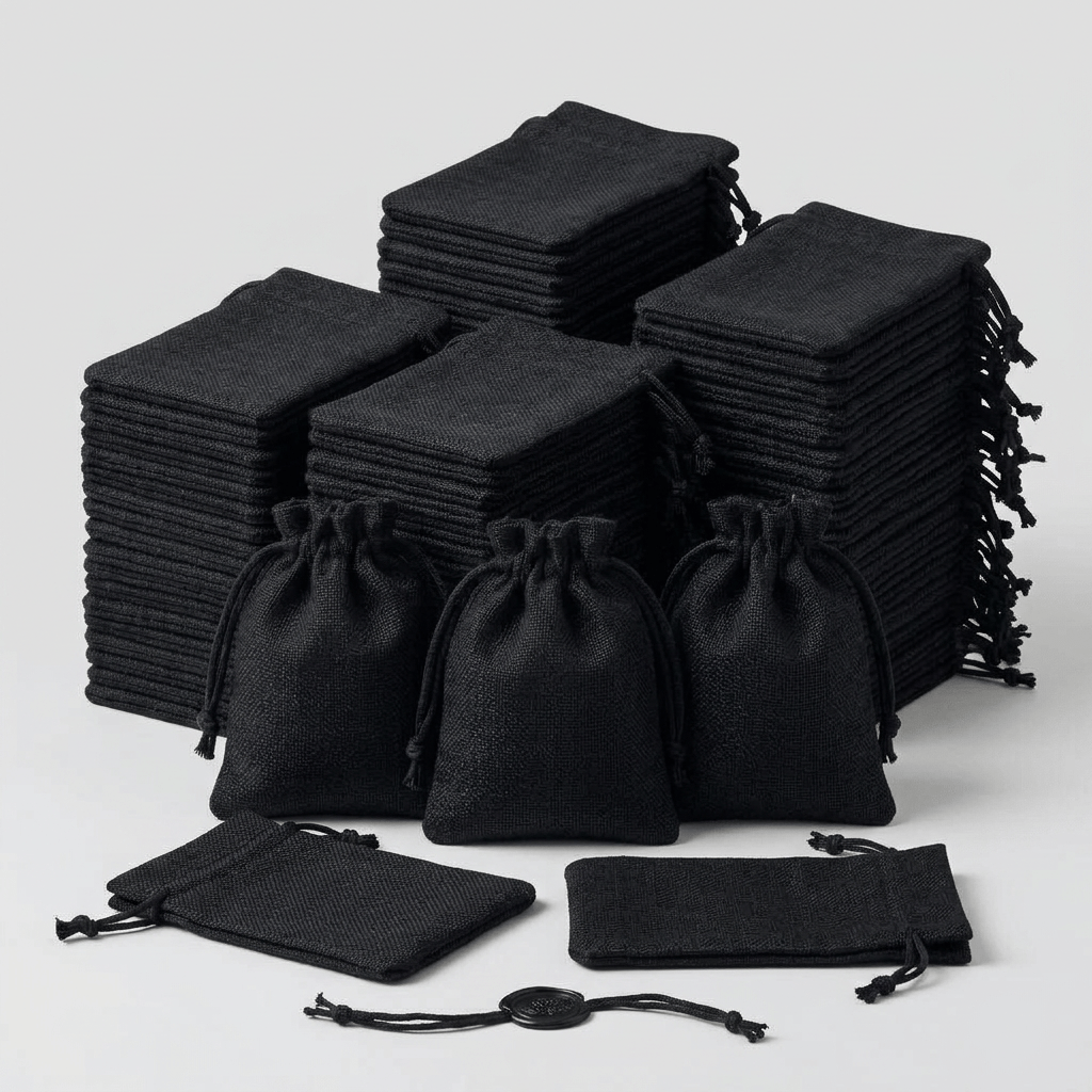 TEMU Gift For Her/him 48pcs Black Burlap Drawstring Bags Jute Gift Pouches Jewelry Sacks, Durable Rustic Small Fabric Treat Bags With Dual Drawstring