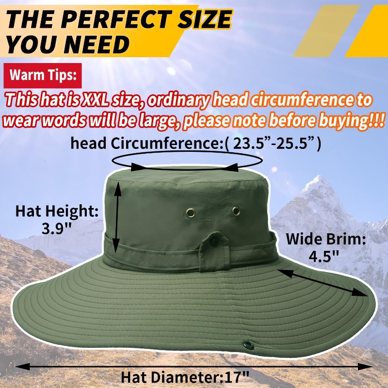 oversize xl sun hat for men wide brim boonie hat breathable quick dry bucket hat for fishing hiking beach camping 2 colors   brown green