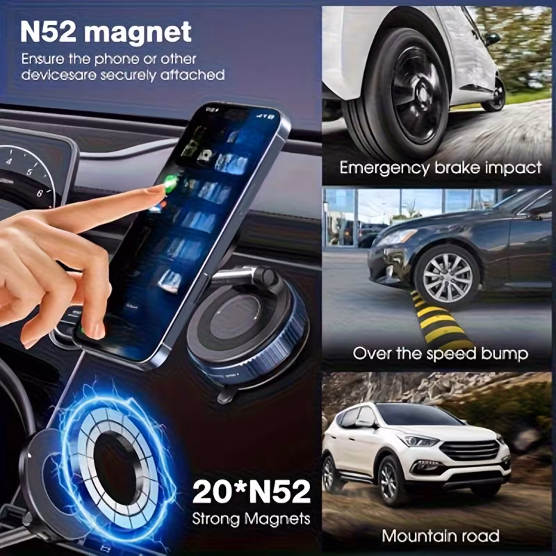 4pcs set - magnetic phone holder with suction cup - 1 holder, 1 , 1 cleaning cloth, and 1 rubber pad - n52 strong magnet, 360° rotatable adjustable holder, suitable for car dashboards and desktops, universal for iphone/ magnetic grip, magnetic phone holder for home, office, kitchen, and travel details 8