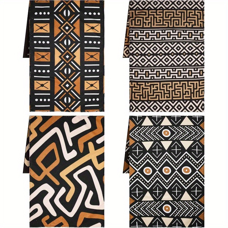 

4pcs African Mud Cloth Hand Towel Set - 18x26 Inch, & Quick-dry, Geometric Kuba For Kitchen And Bathroom Decor