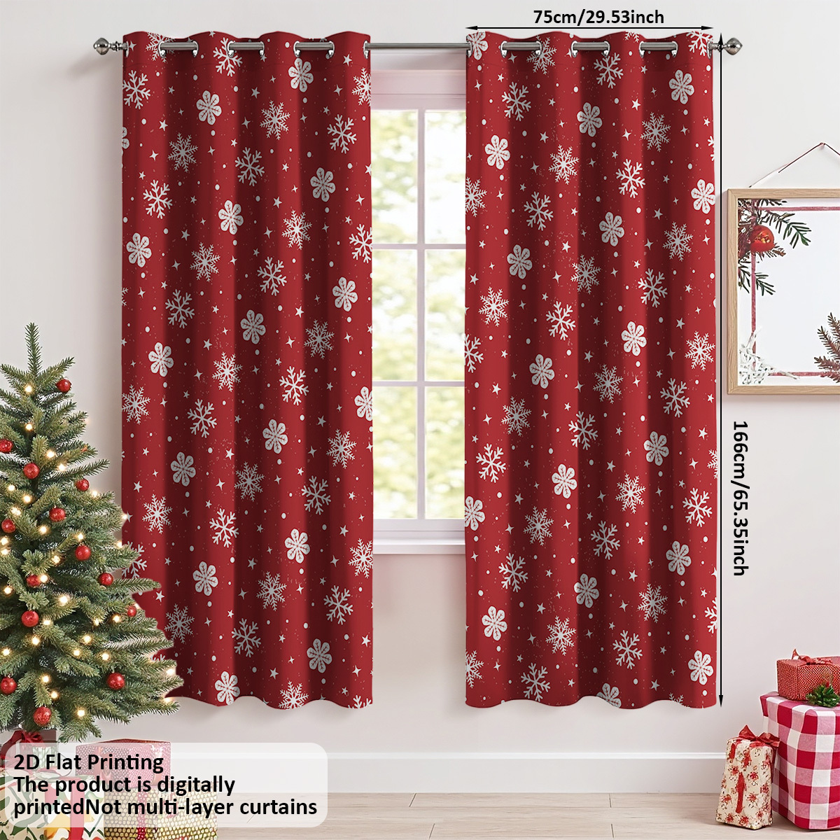 TEMU 2pcs Christmas Curtains - Snowflake Window Drapes, Semi- Filtering Privacy, Machine Washable Window Treatments For Living Room, Bedroom, Holiday
