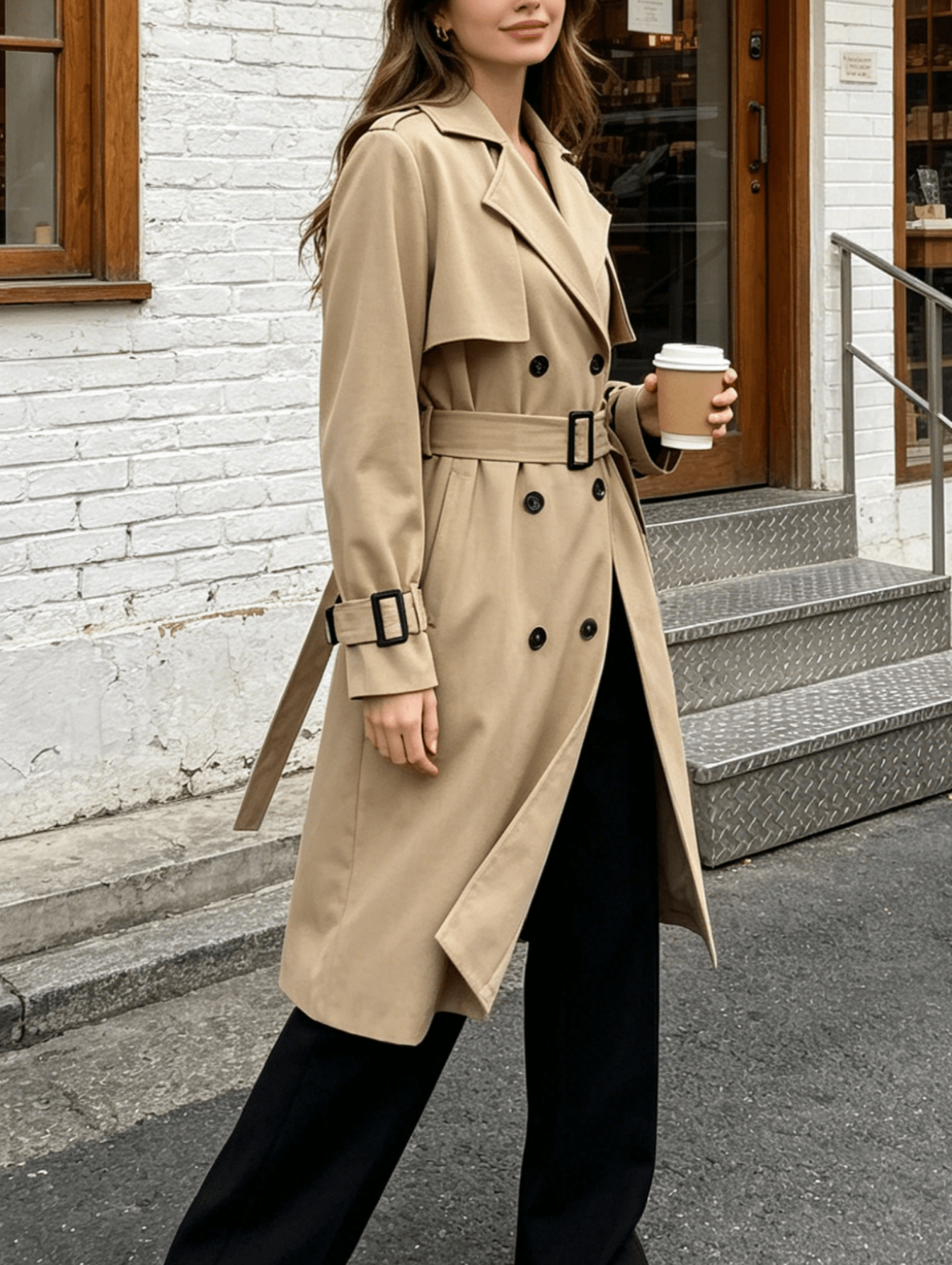 mothers day   trench coats for women khaki double breasted belted trench coat elegant casual long outerwear for daily wear