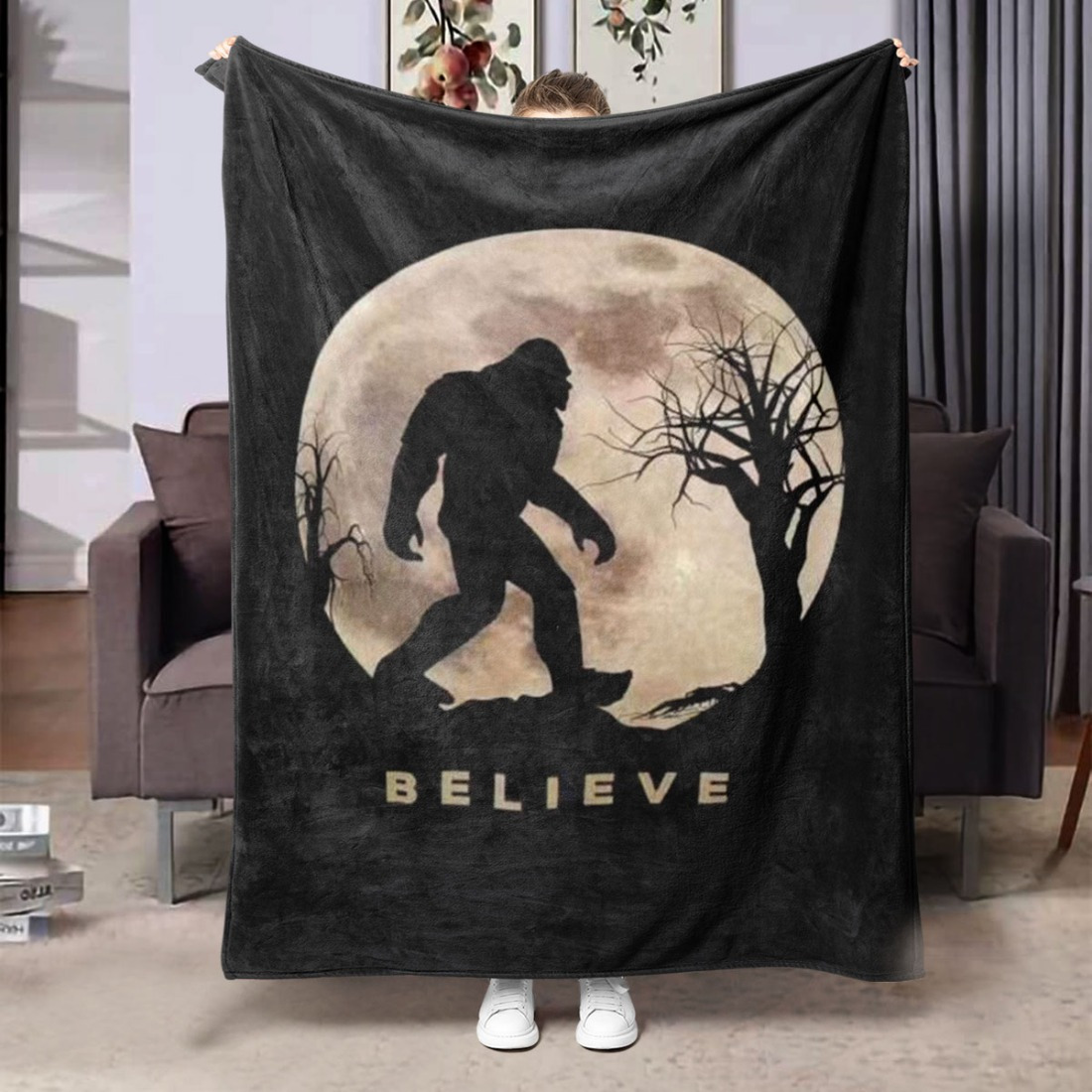 

1 "" Bigfoot & Print Plush Throw Blanket - Soft, Cozy Flannel Fleece, 100% Polyester - Ideal For Couch, Bed, Chair Decor - Perfect Birthday, Christmas Gift For Men, Women, Boys, Girls -