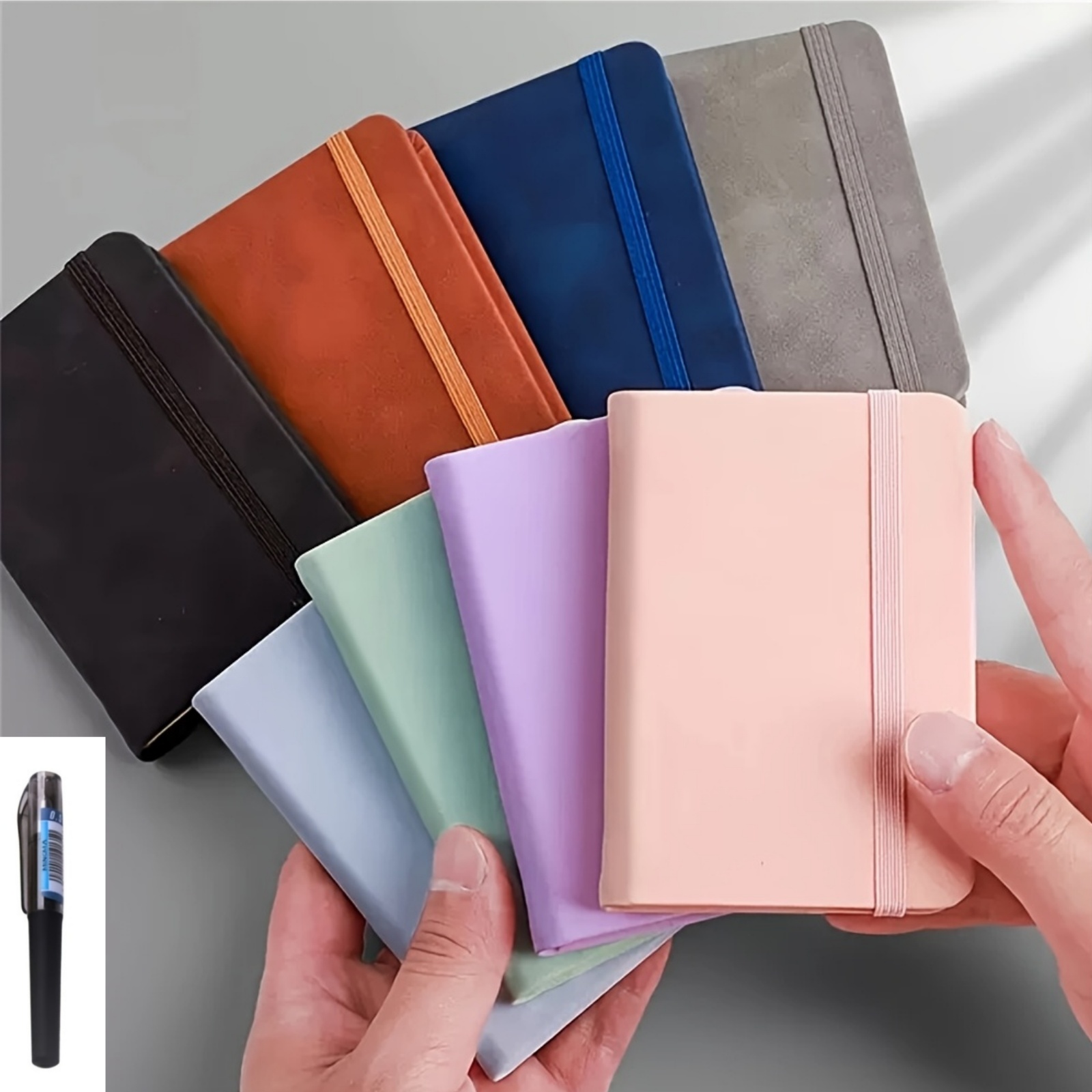 TEMU 8sets A7 Mini Pocket Notebooks With Mini Pen, Ruled Pages, Compact Portable Notepads With Elastic Closure And Pen Storage For Office, Travel,