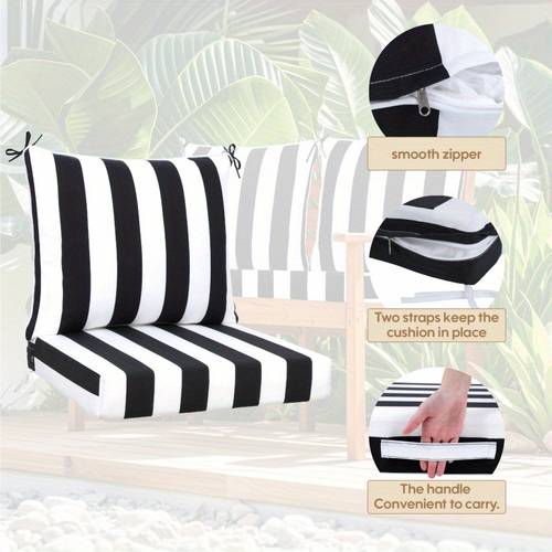 24x24 inch outdoor deep seat cushion set waterproof faderesistant patio furniture cushions with removable covers adjustable straps handles for chairs sofa couch 2pcs black white