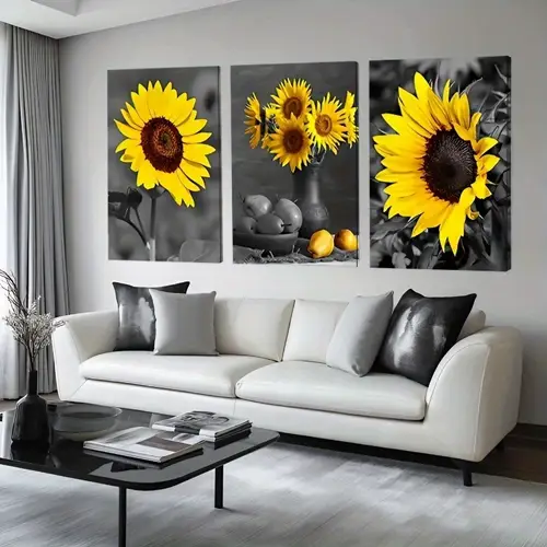 boho sunflower canvas wall art set of 3 vintage floral paintings for room decor kitchen wall home decor frameless printed posters perfect housewarming gift
