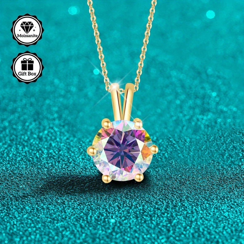 2-Carat Moissanite Pendant Necklace, Adjustable Length