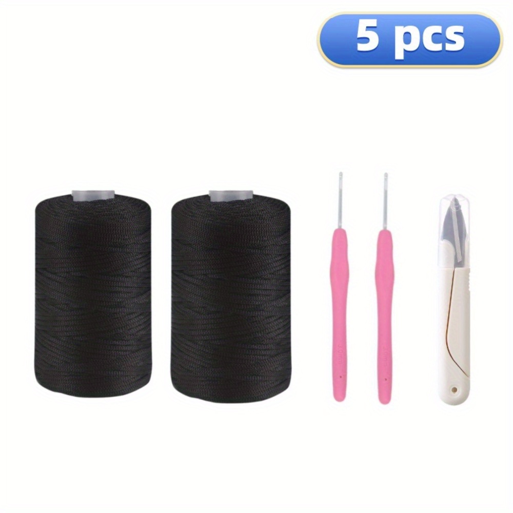 5pcs 2 yarn 2 crochet hooks 1 scissors medium thick ice hemp shiny silk hollow lightweight yarn summer sun hat hand woven diy 0