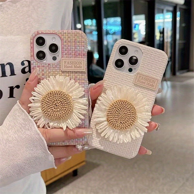 Woven Floral Mirror Phone Case for Iphone 11, 12, 13, 14, 15, 16 Pro Max Plus, Semi-Covered Soft Shell for Drop Protection.
