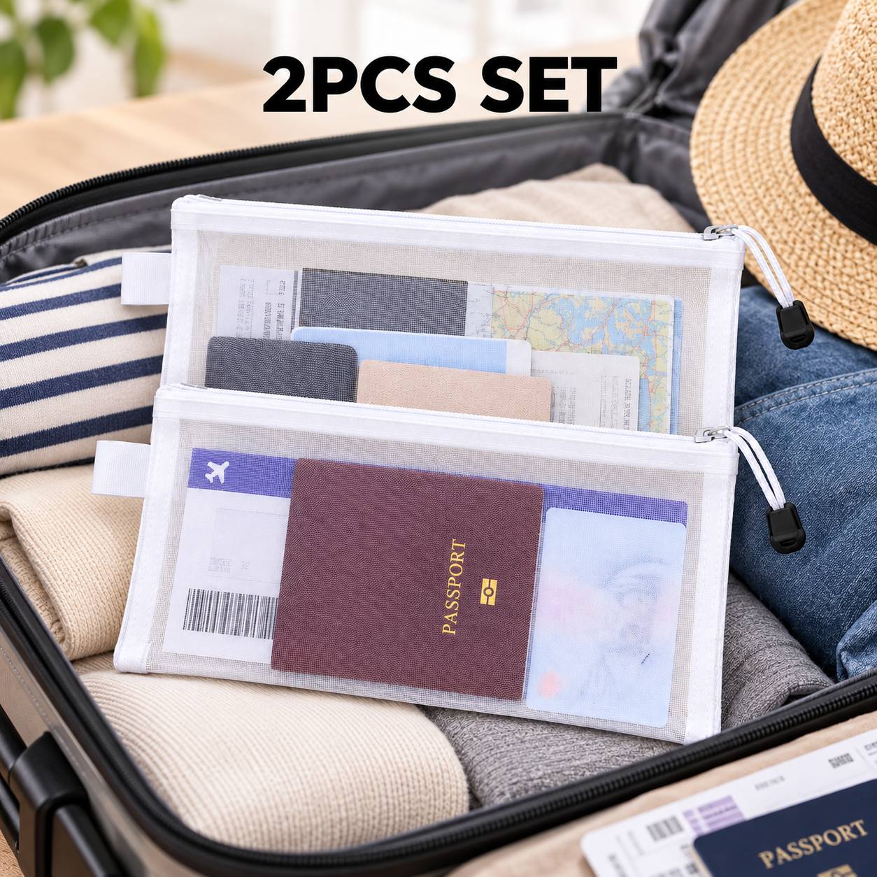 TEMU 2pcs Transparent Mesh Zipper Storage Bags, For Sorting Documents, , And Cards. Featuring Lightweight And Design, Suitable For Travel, Business