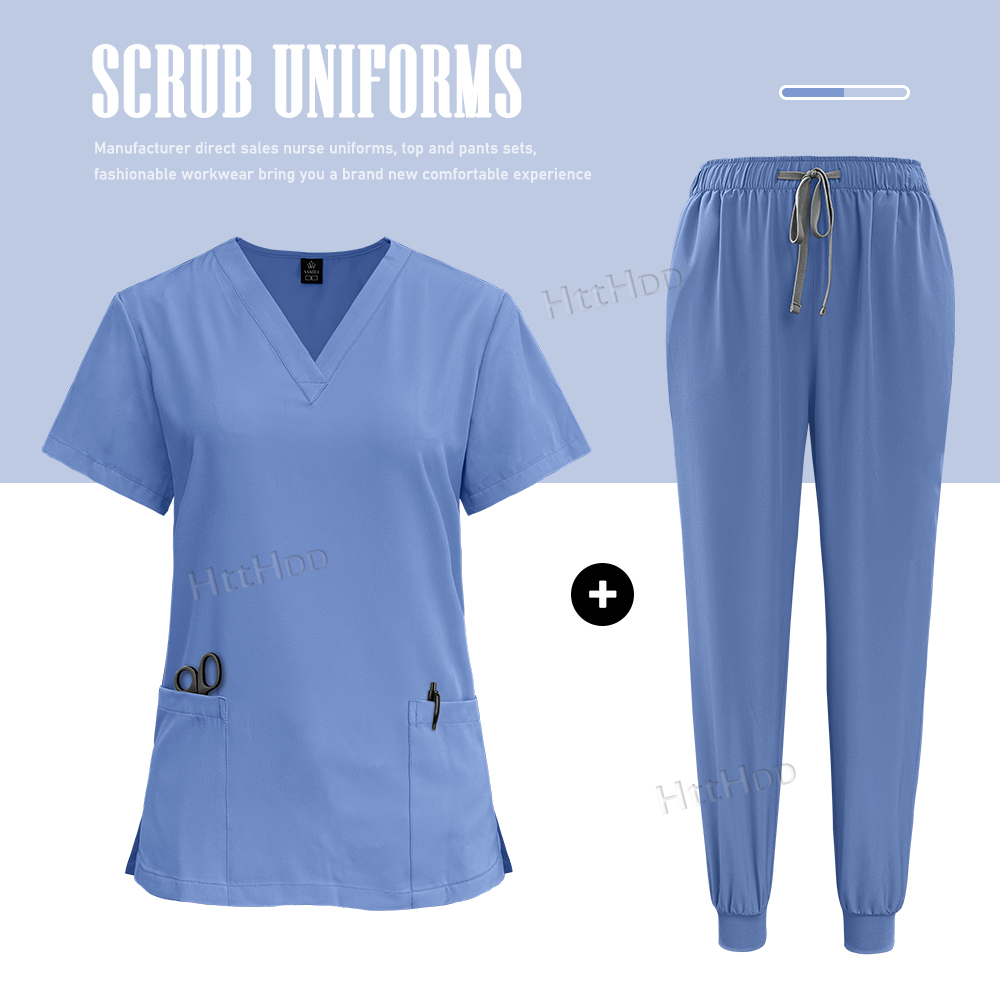TEMU 2pcs Set Scrubs Uniforms Sets Nurse Grey Scrubs Uniform Top For Men Working Scrubs Unisex Nursing Uniforms Woman