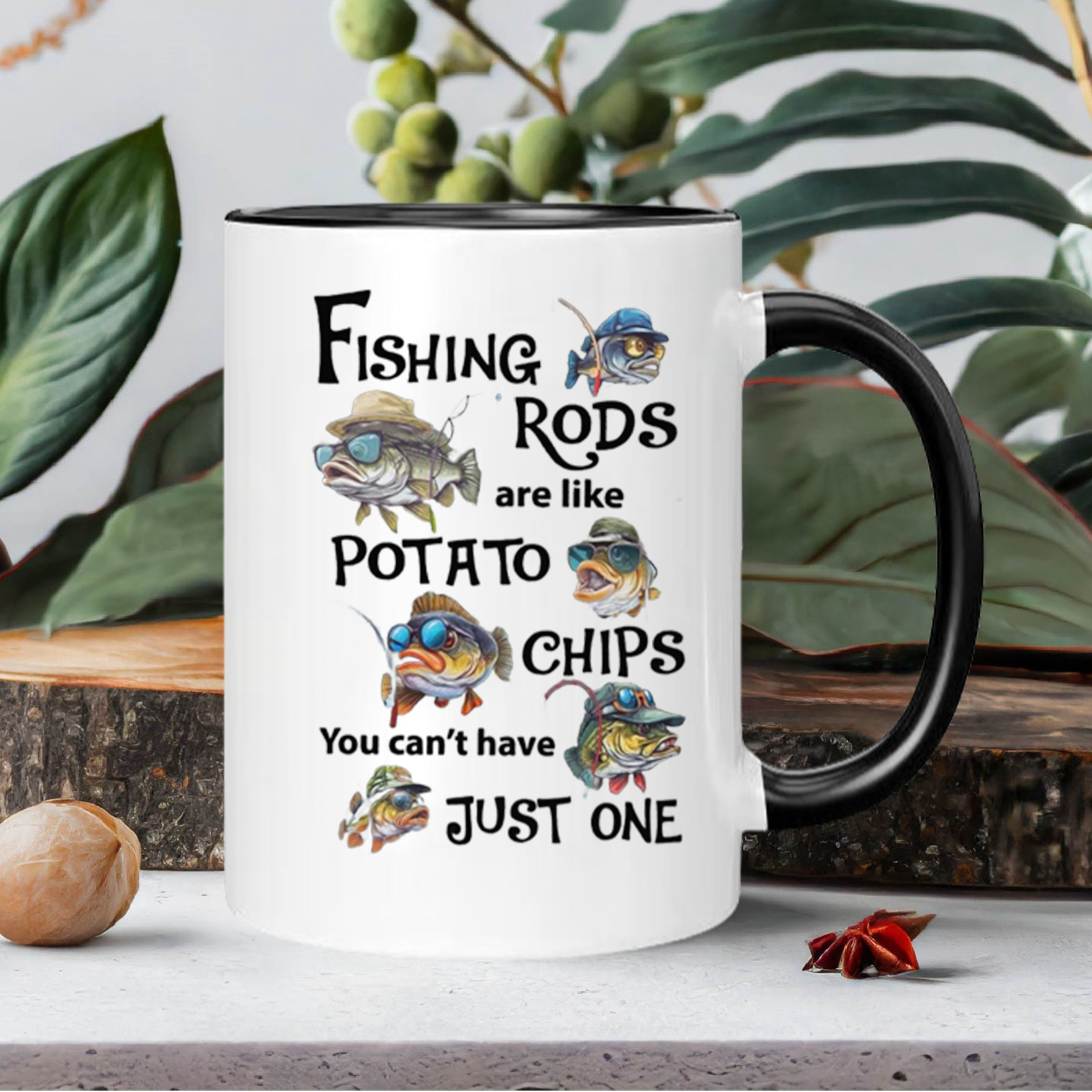 TEMU Funny Fishing Coffee Mug - "fishing Rods Are Like Chips You Have " Colorful , Hand Wash , Novelty Gift For Dad, Men, Fishing Enthusiasts & ,