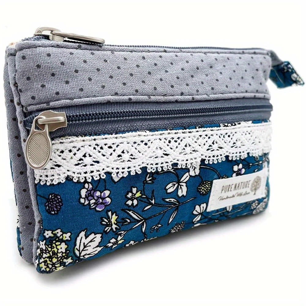 TEMU 1pc Of Nine-color Flower Retro Coin Purse, Lightweight Zipper Small Coin Bag, Hand-woven Flower Embroidery Design, Suitable For Storing Lipstick, And Cards, For Students And Office Workers