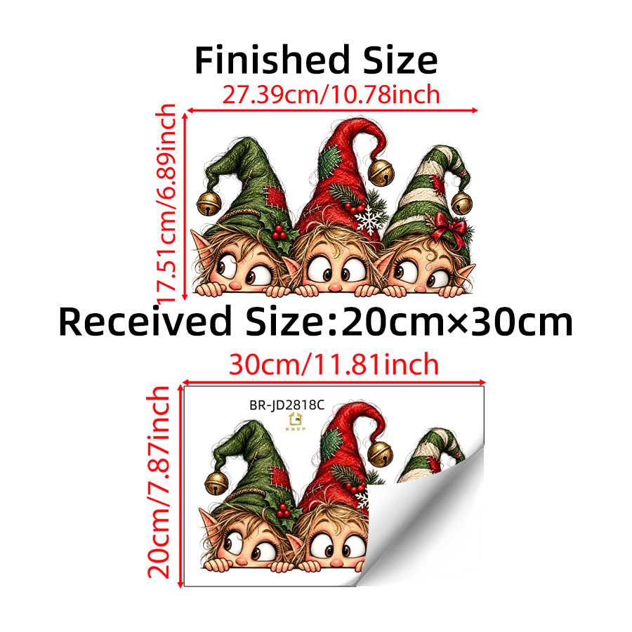 TEMU Christmas Peeking Window Stickers, 3 Pointed Ears Curly Hair Santa Hat Bells, Double-sided Electrostatic Window Clings, For Living Room Glass