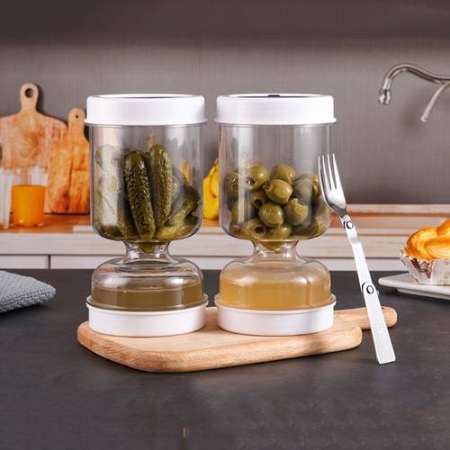 2pcs 1 jar 1 fork pickle jar with fork dry and wet pickle jar pickle and olive container food storage jar