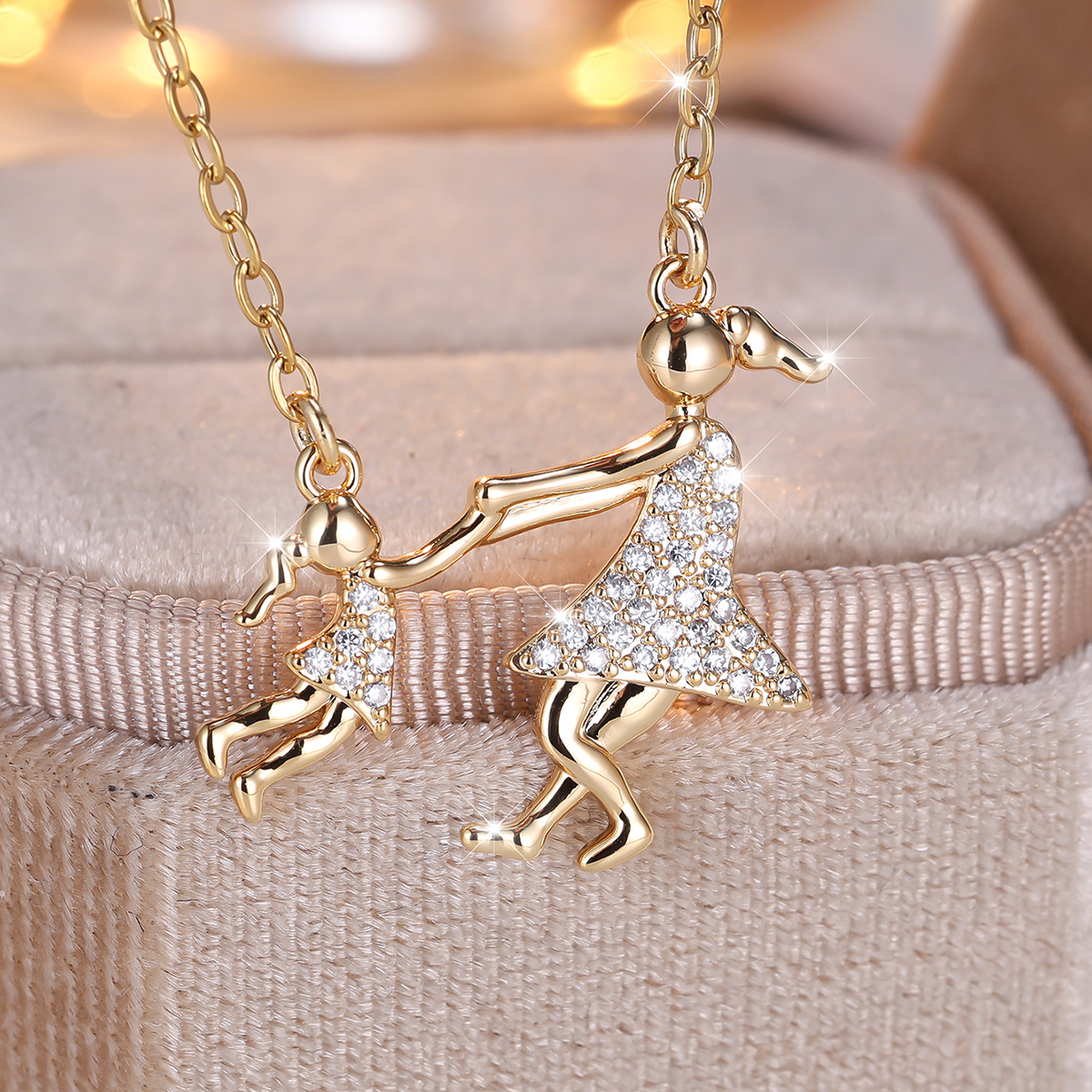 TEMU Collier Pendentif Mère et Fille en Or Champagne, Bijou de Pavé de Synthétique