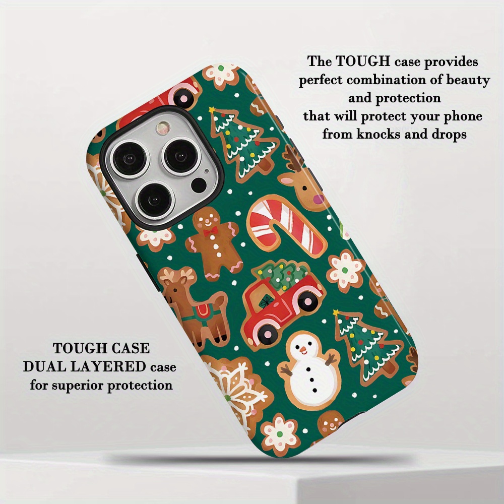 TEMU Phone Case: Christmas Gingerbreadman Snowman Stick Truck Tree Cute Pattern -one Film Case - Tough, Dual Layered Case For Superior Protection,
