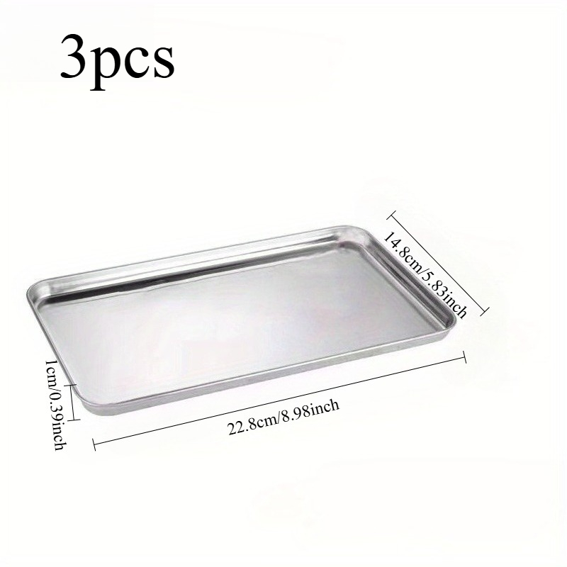 E-shop 3er-Set Multifunktionale Edelstahltablett, Rechteckige Teller für den Backofen, Servierteller zum Grillen, Kochen und für Buffets,
